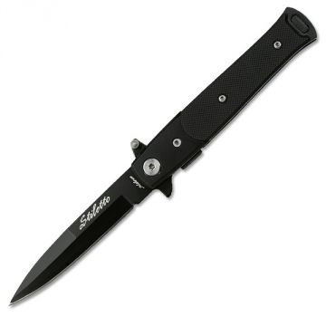 Stiletto Style Black Finish G10 Handle Spring Assisted Knife
